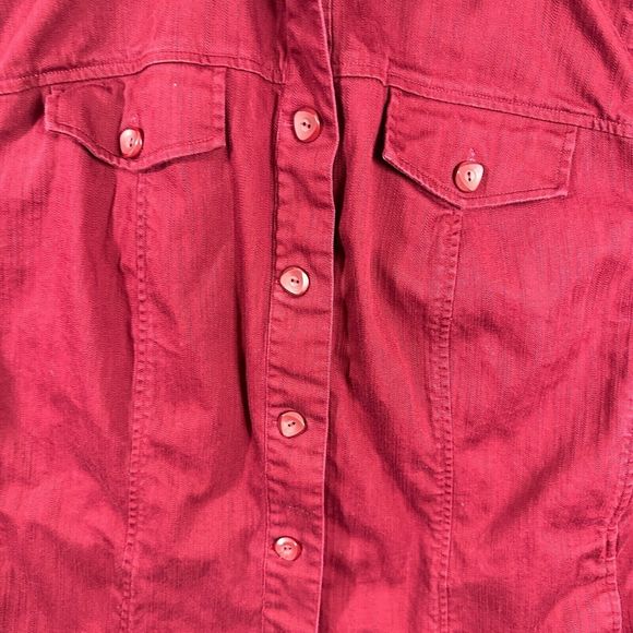 CJ Banks Womens Button Up Long Sleeve Front Pockets Red Stretch Plus Size 1X - Picture 4 of 11